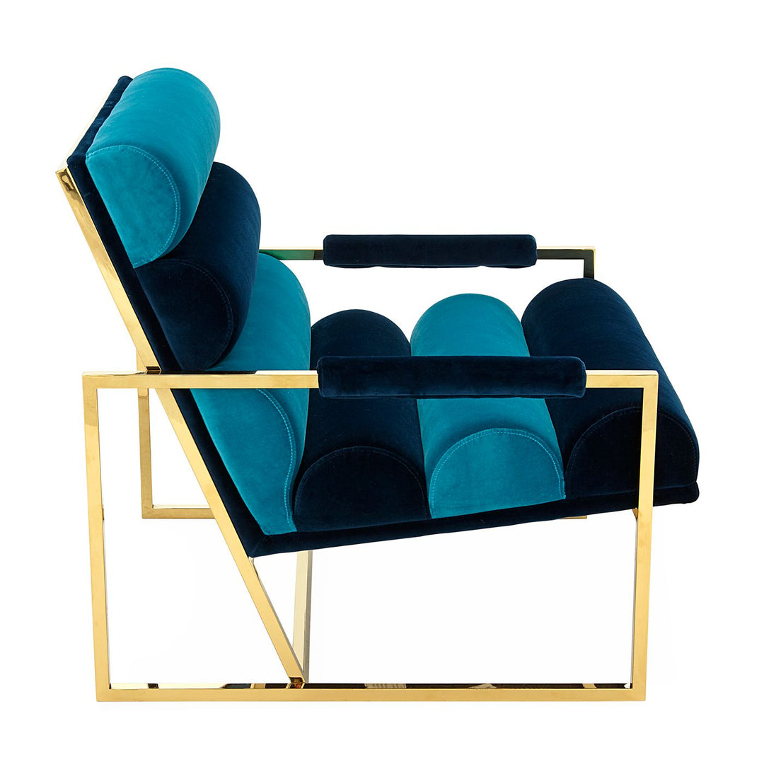 Jonathan Adler Channeled Goldfinger Lounge Chair – Rialto Navy and Turquoise