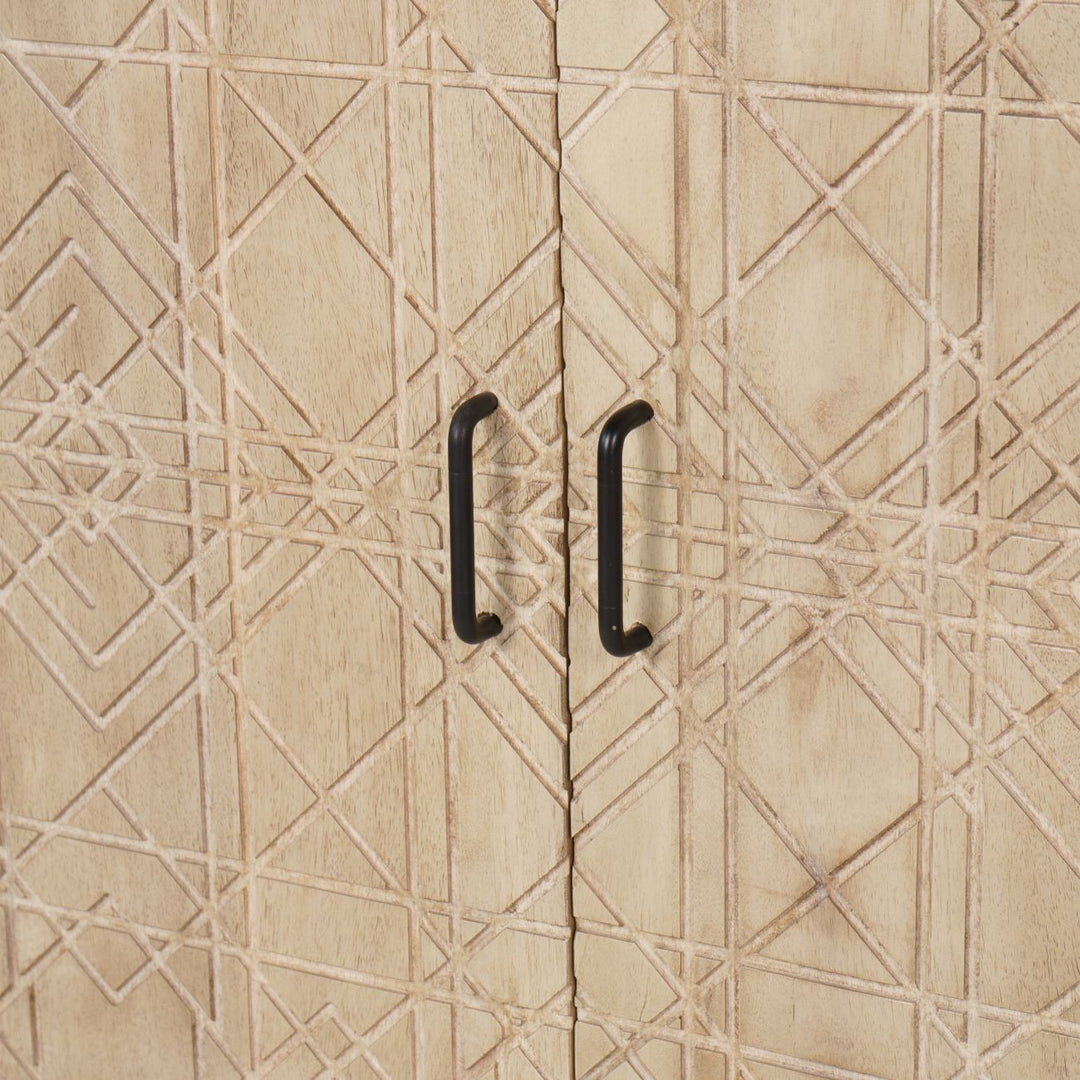 Libra Interiors Geometric Carved 2 Door Wooden Cabinet