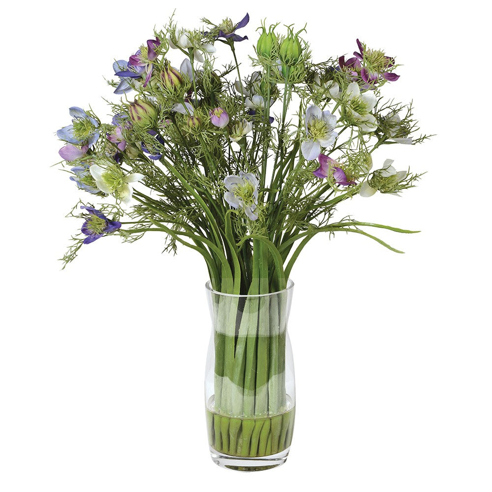 Artificial Love-in-a-Mist Arrangement in Blue and Purple