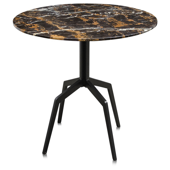 Baudillane Dining Table with Black Marble and Black Metal Legs – 80cm