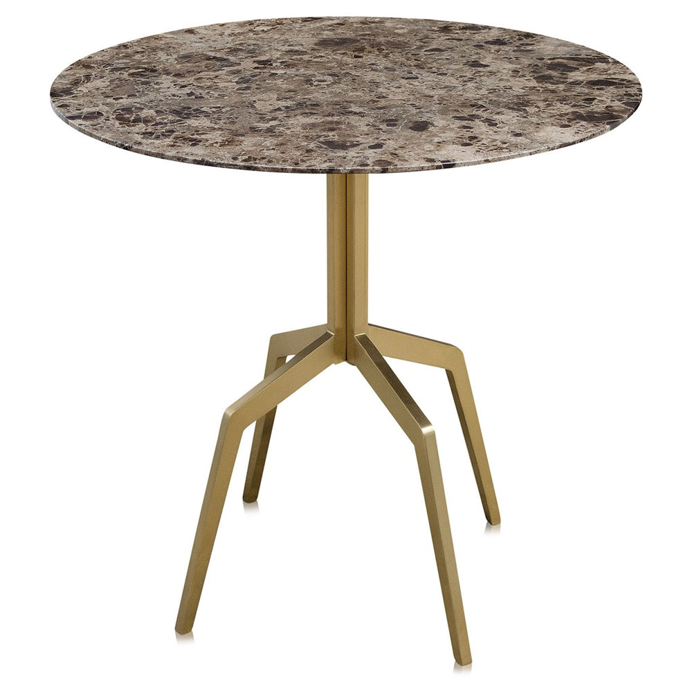 Baudillane Dining Table with Brown Marble and Brushed Gold Legs – 80cm
