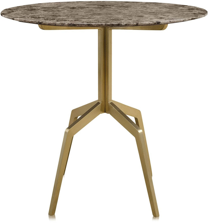 Baudillane Dining Table with Brown Marble and Brushed Gold Legs – 80cm