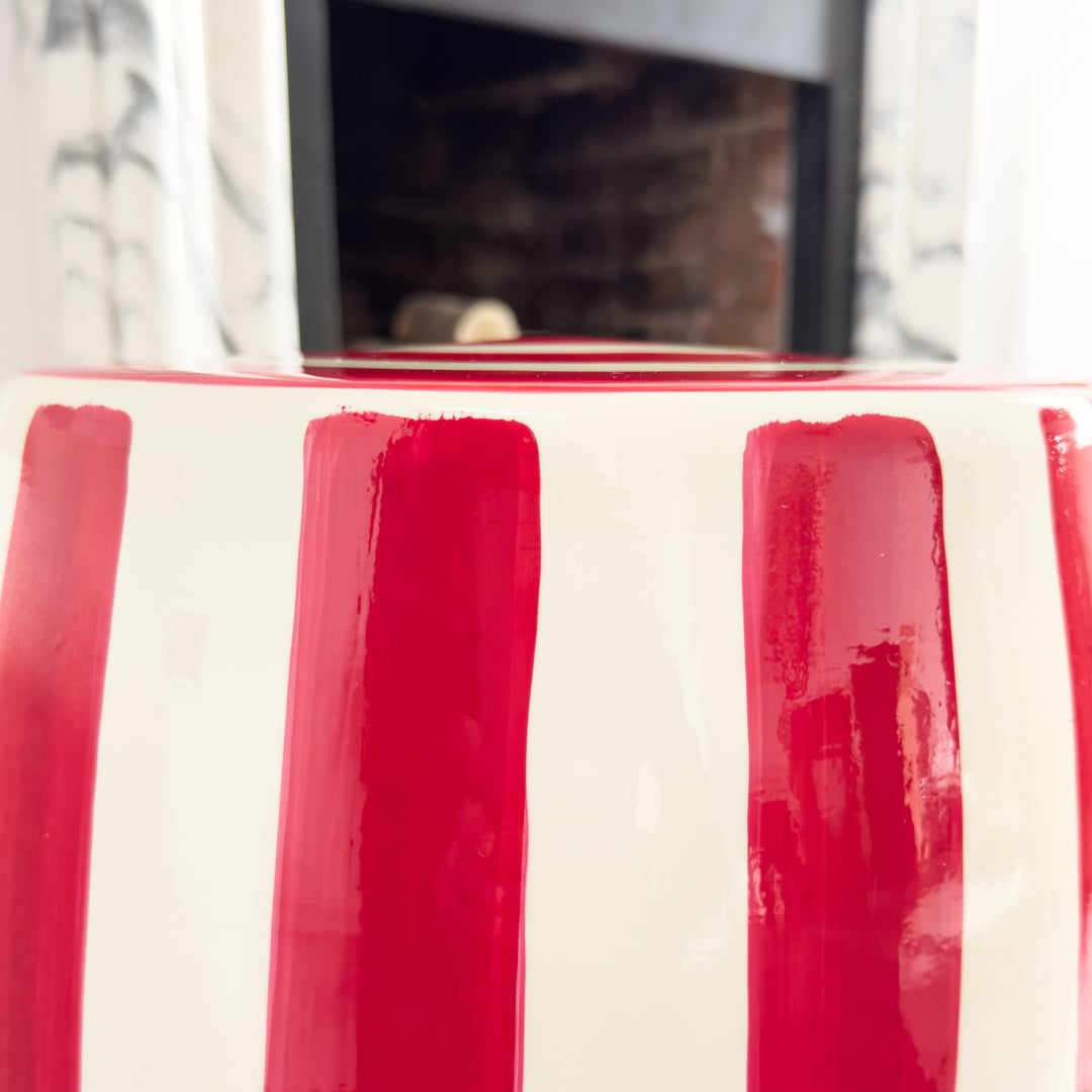 Carmine Ceramic Stool with Hand Painted Detail