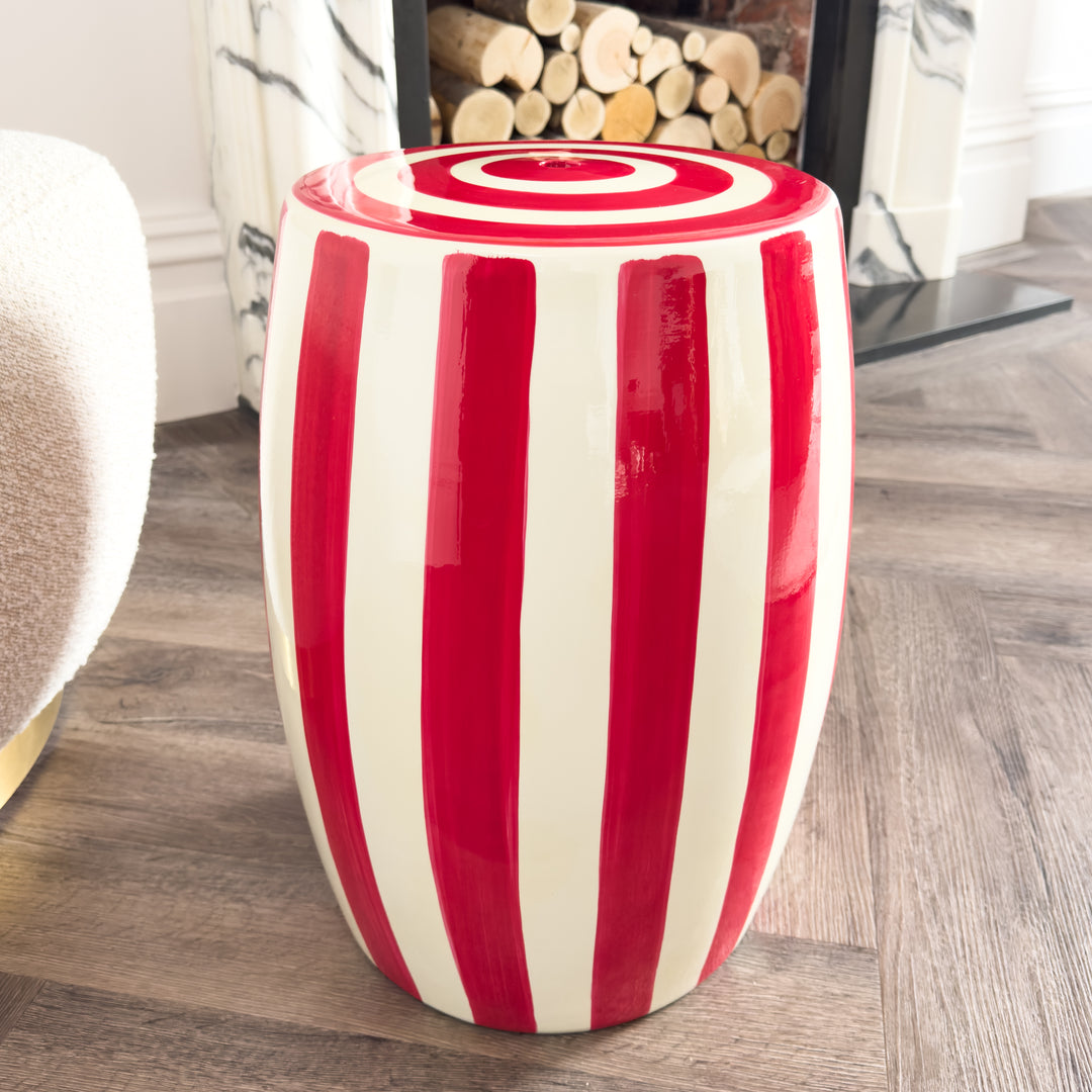 Carmine Ceramic Stool with Hand Painted Detail