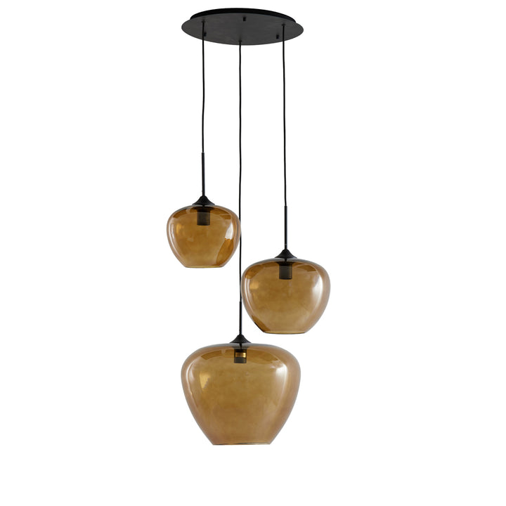 Light & Living Mayson Hanging Lamp in Matt Black and Brown Glass – 3 Lights
