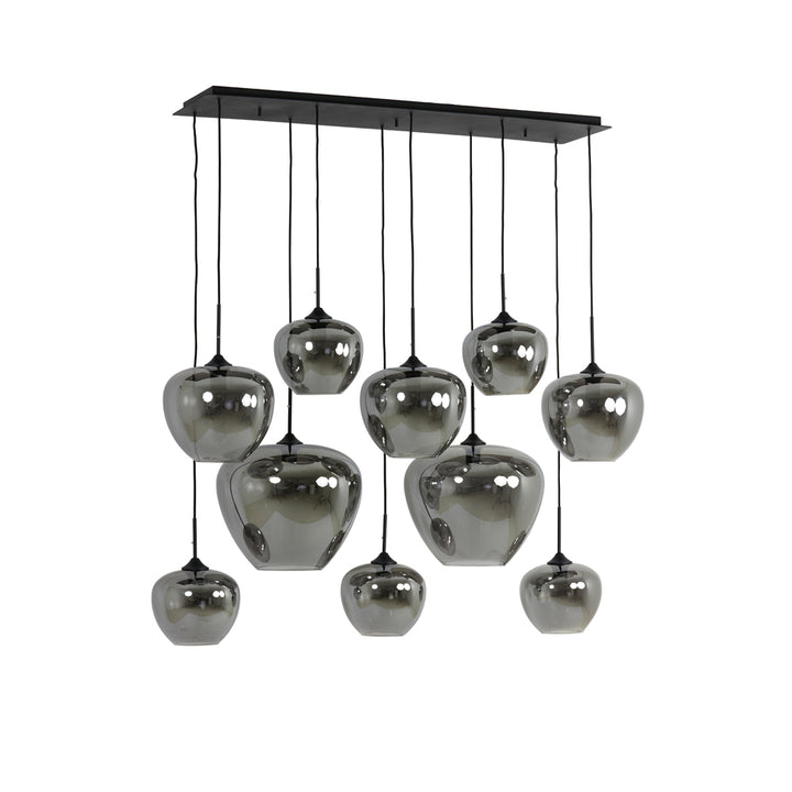 Light & Living Mayson Hanging Lamp in Matt Black and Smoked Glass – 10 Lights