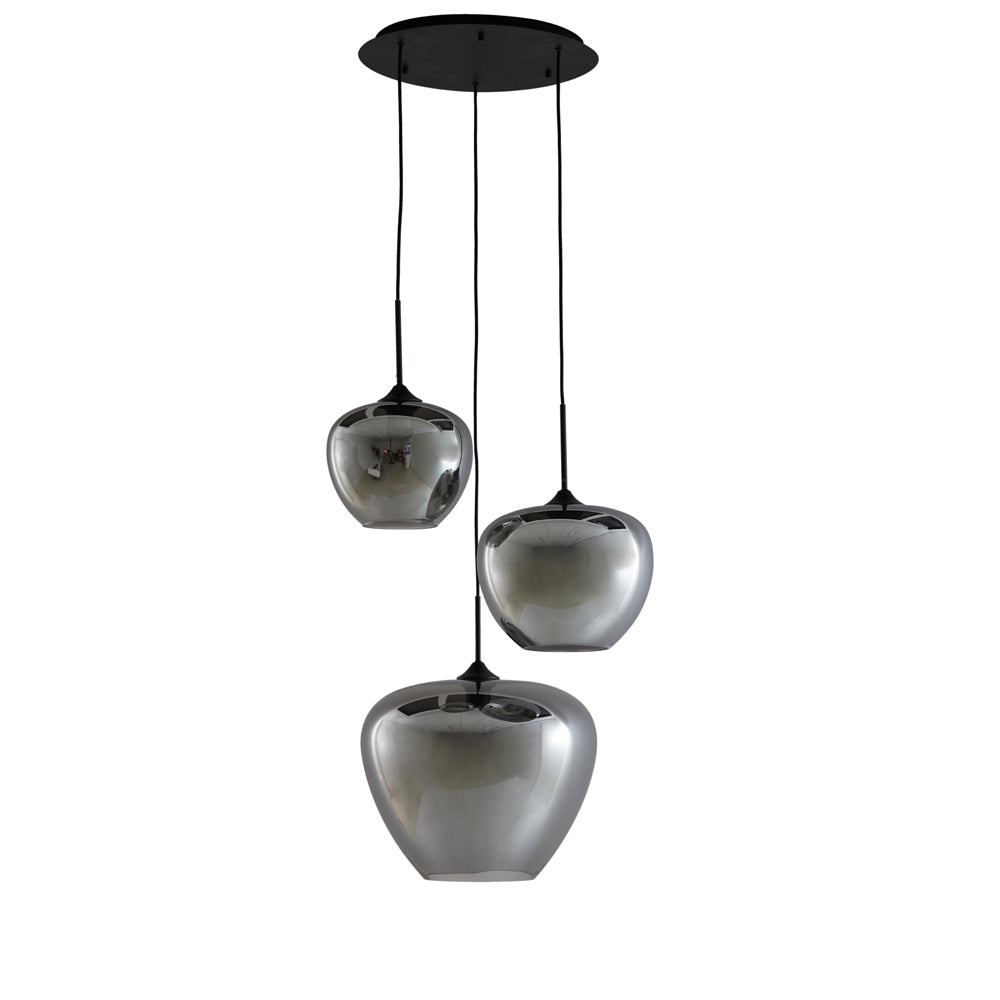 Light & Living Mayson Hanging Lamp in Matt Black and Smoked Glass – 3 Lights