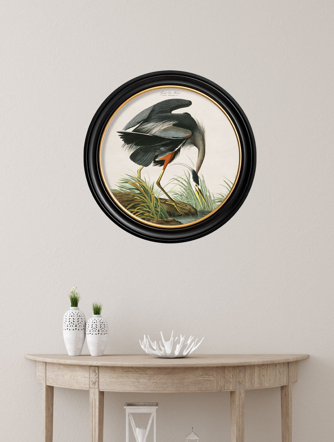 Great Blue Heron by John James Audubon – Oxford Round Framed Print