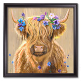 Highland Cow Print 'Flower Girl' by Amy Ansell - Black Square Frame