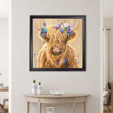 Highland Cow Print 'Flower Girl' by Amy Ansell - Black Square Frame