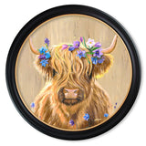 Highland Cow Print 'Flower Girl' by Amy Ansell - Oxford Round Frame