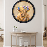 Highland Cow Print 'Flower Girl' by Amy Ansell - Oxford Round Frame