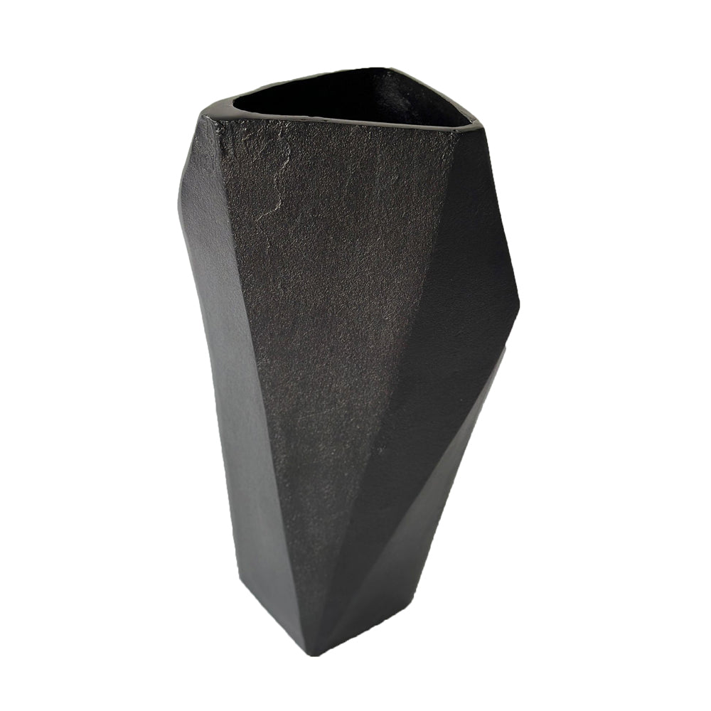 Libra Interiors Cast Aluminium Faceted Vase – Charcoal Black Finish
