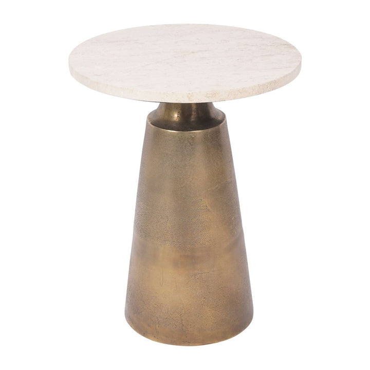 Libra Interiors Clifton II Side Table in Antique Brass and Travertine