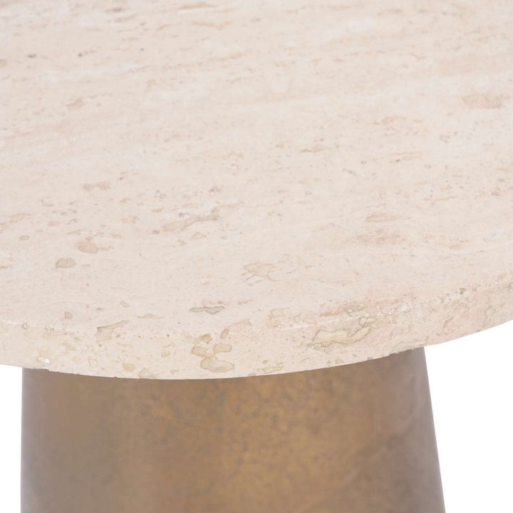 Libra Interiors Clifton II Side Table in Antique Brass and Travertine