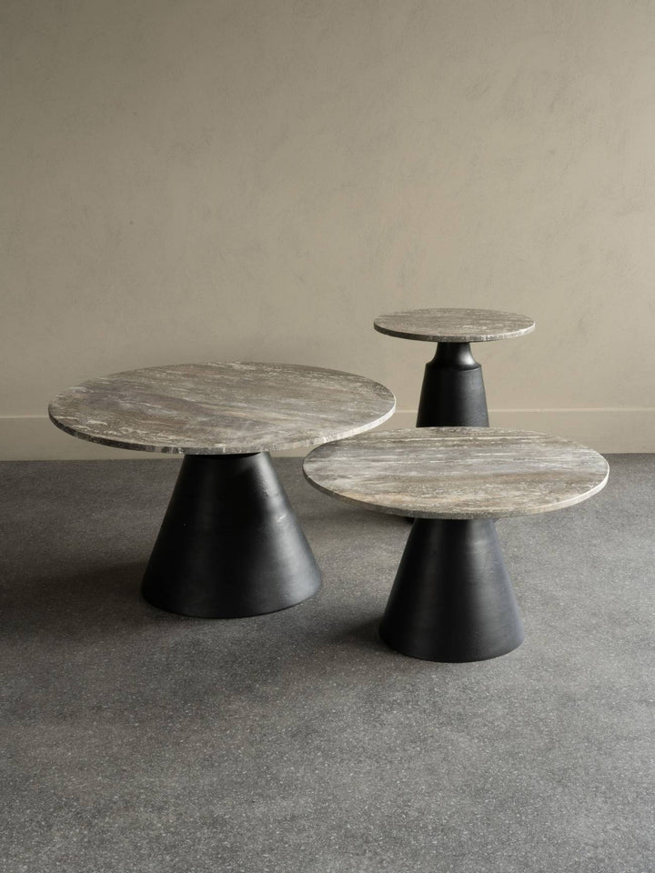 Libra Interiors Clifton II Side Table in Charcoal Black and Travertine