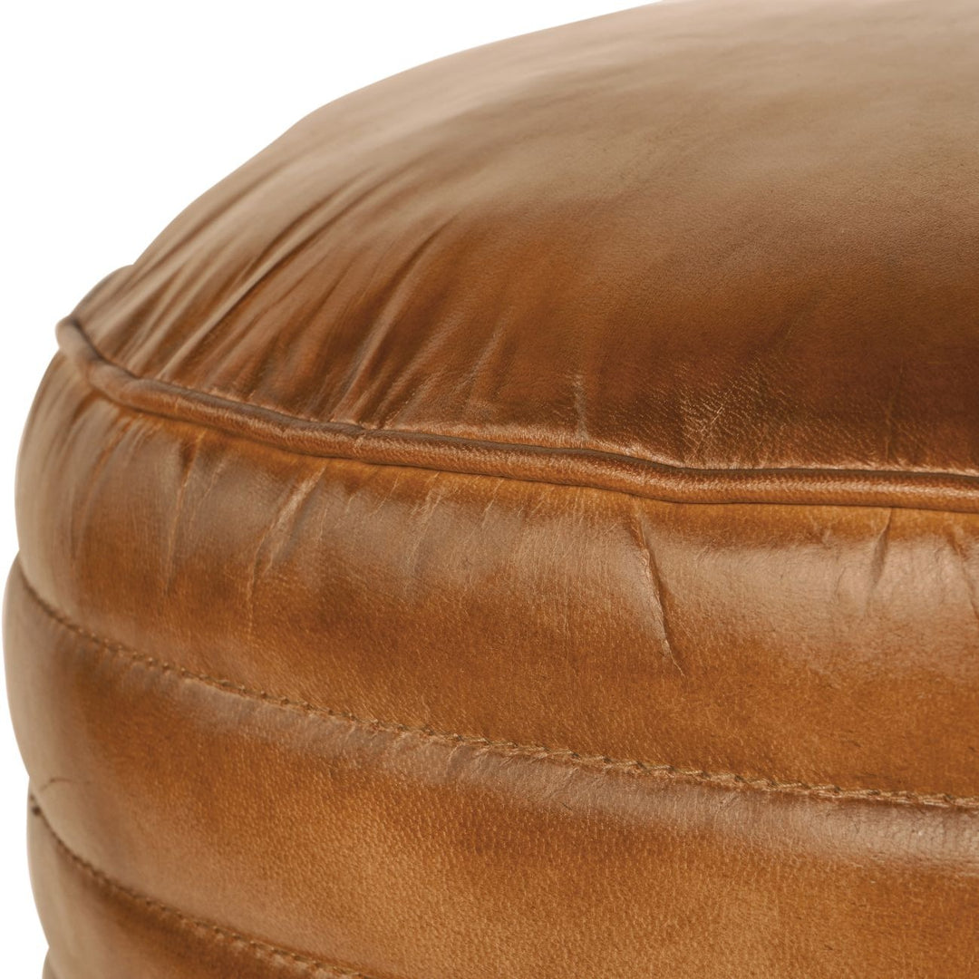 Libra Interiors Round Pouffe – Cognac Leather