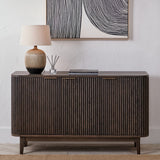 Pacific Lifestyle Raie 3 Door Sideboard - Dark Brown Ribbed Oak & Pine Wood