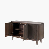 Pacific Lifestyle Raie 3 Door Sideboard - Dark Brown Ribbed Oak & Pine Wood
