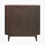 Pacific Lifestyle Raie Bar Cabinet - Dark Brown Ribbed Oak & Pine Wood
