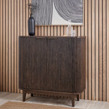 Pacific Lifestyle Raie Bar Cabinet - Dark Brown Ribbed Oak & Pine Wood