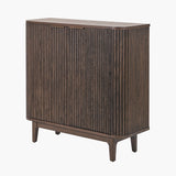 Pacific Lifestyle Raie Bar Cabinet - Dark Brown Ribbed Oak & Pine Wood