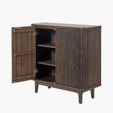 Pacific Lifestyle Raie Bar Cabinet - Dark Brown Ribbed Oak & Pine Wood