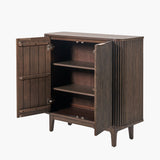 Pacific Lifestyle Raie Bar Cabinet - Dark Brown Ribbed Oak & Pine Wood