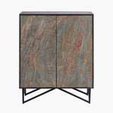 Pacific Lifestyle Verde 2 Door Bar Cabinet – Black Mango Wood and Stone Veneer