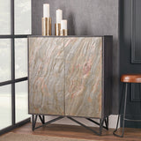 Pacific Lifestyle Verde 2 Door Bar Cabinet – Black Mango Wood and Stone Veneer
