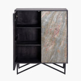 Pacific Lifestyle Verde 2 Door Bar Cabinet – Black Mango Wood and Stone Veneer