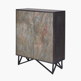 Pacific Lifestyle Verde 2 Door Bar Cabinet – Black Mango Wood and Stone Veneer