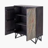 Pacific Lifestyle Verde 2 Door Bar Cabinet – Black Mango Wood and Stone Veneer