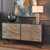 Pacific Lifestyle Verde 4 Door Sideboard – Black Mango Wood and Stone Veneer