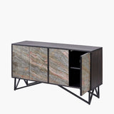 Pacific Lifestyle Verde 4 Door Sideboard – Black Mango Wood and Stone Veneer