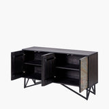 Pacific Lifestyle Verde 4 Door Sideboard – Black Mango Wood and Stone Veneer