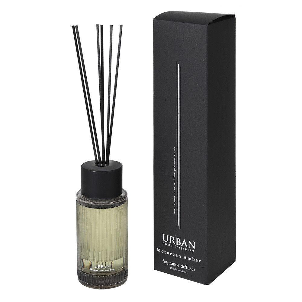 Small Moroccan Amber Reed Diffuser with Ribbed Glass Bottle