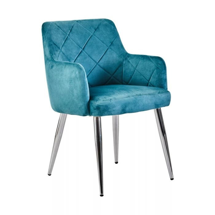 Sophia Dining Chair in Blue Velvet and Chrome Metal