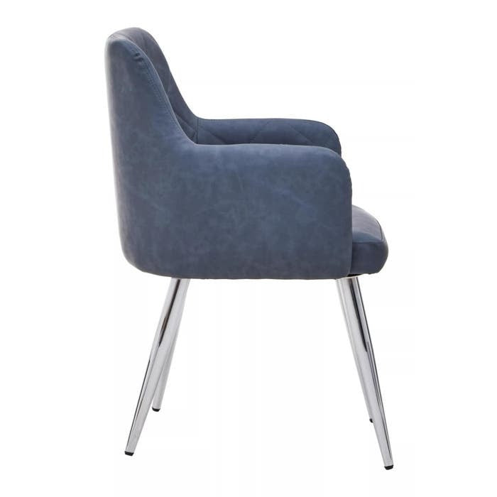 Sophia Dining Chair in Dark Grey Faux Leather and Chrome Metal