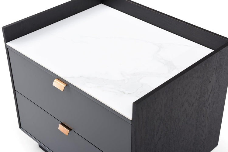 Tommy Franks Saviour Bedside Table - White Marble & Anthracite/Grey Wash Oak