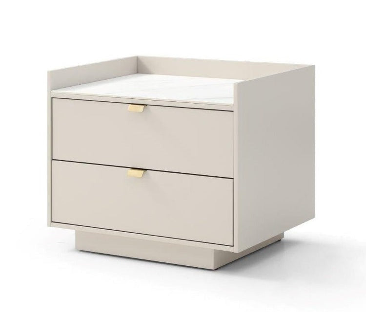 Tommy Franks Saviour Bedside Table - White Marble & Beige