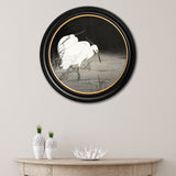 Two Egrets in Reeds by Ohara Koson - Oxford Round Framed Print