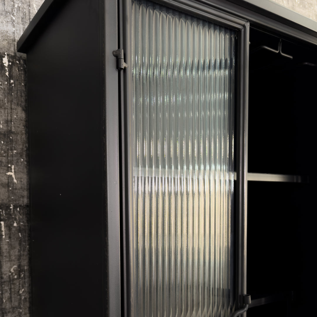 Umbra Drinks Cabinet in Black Metal and Ribbed Glass