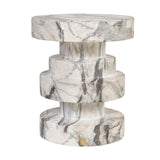 Zola Asymmetrical Stool – White and Grey Marble Effect