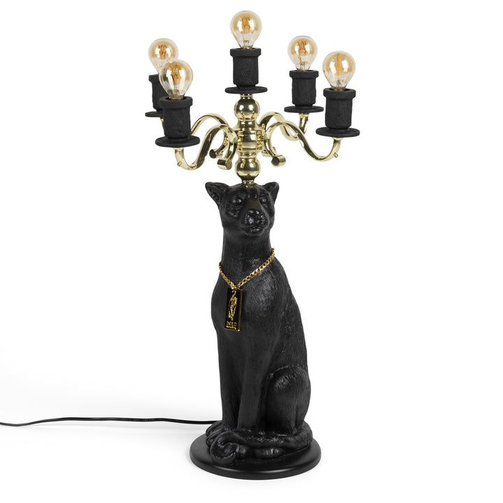 Bold Monkey Proudly Crowned Panther Floor Lamp – Black