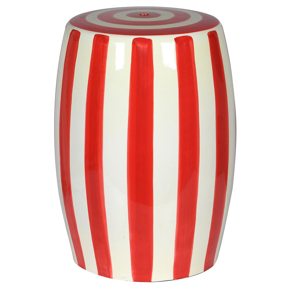 Carmine Ceramic Stool with Hand Painted Detail