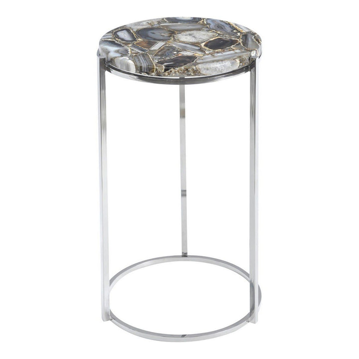 Libra Interiors Agate Round Side Table with Nickel Frame