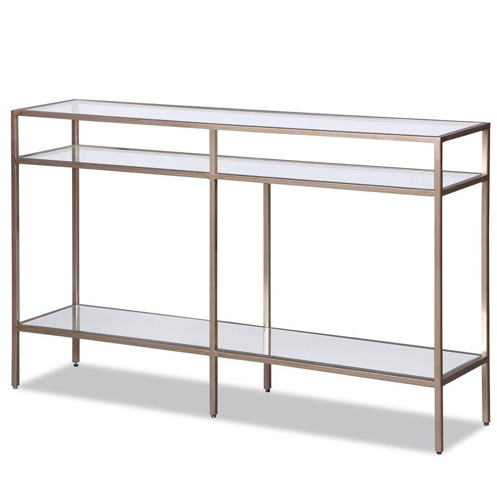 Liang & Eimil Oliver Console Table in Glass and Antique Silver Finish Steel