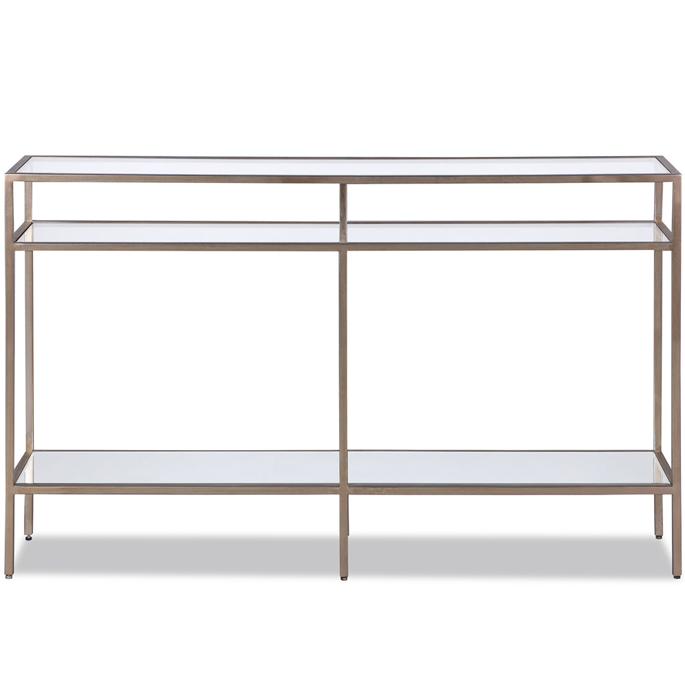 Liang & Eimil Oliver Console Table in Glass and Antique Silver Finish Steel