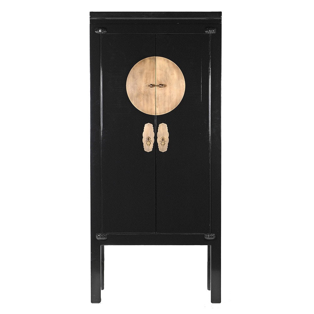 Tall black deals cabinet with doors